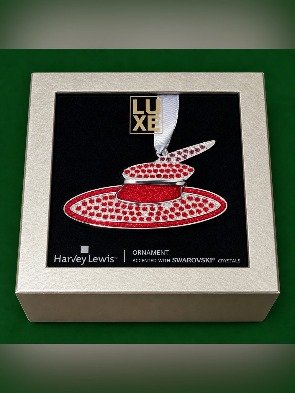 Harvey Lewis LUXE Swarovski Crystal Red Hat Christmas Ornament